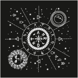 asztrológiai szimbólumos boszorkány terítő