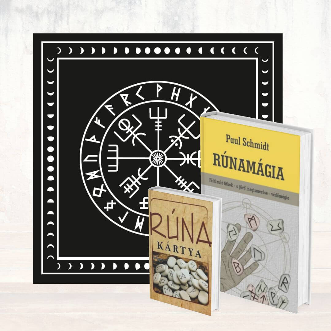 Rúna vető csomag: rúna kártyák + könyv + jósterítő