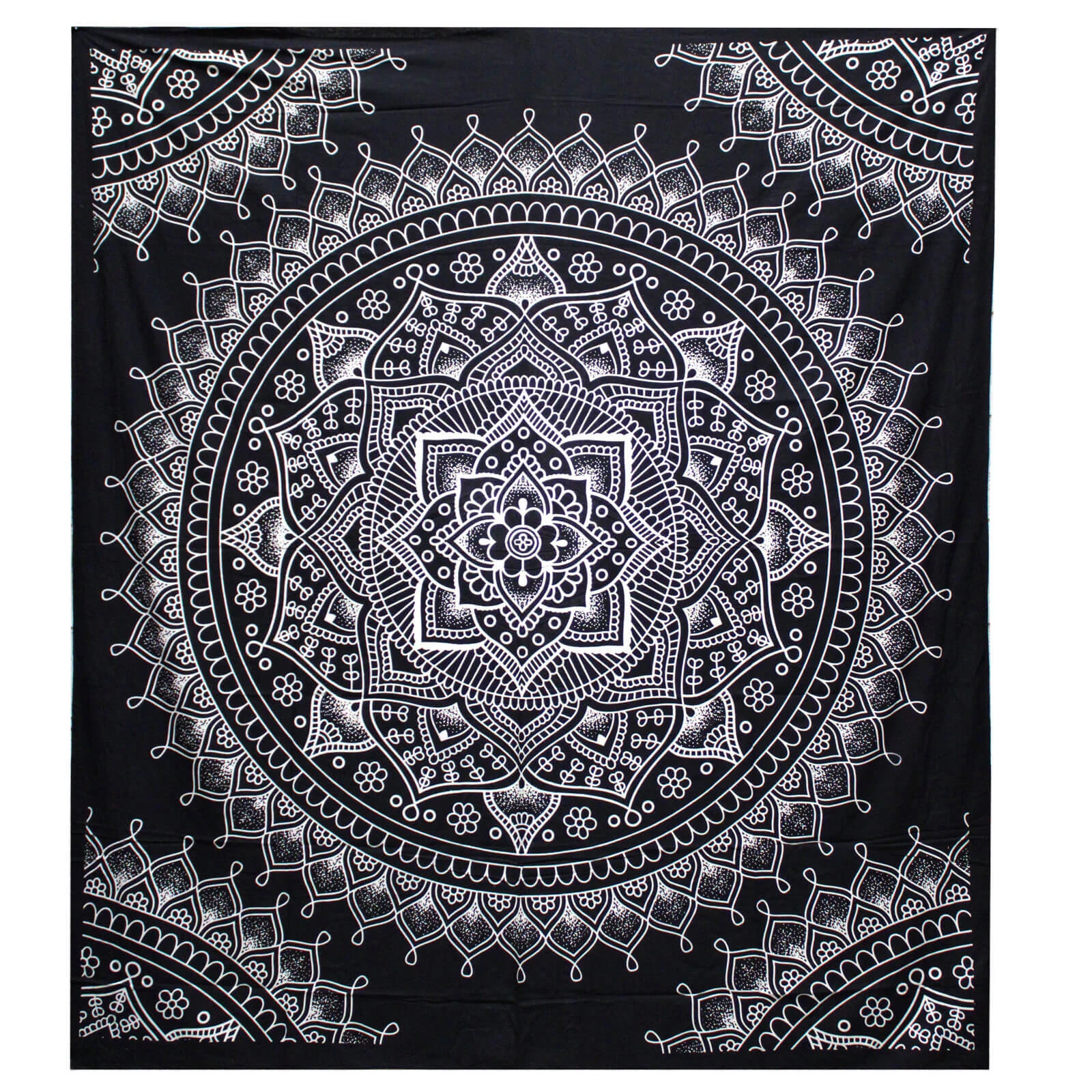 Monokróm Lótusz Mandala ágytakaró, falifüggő, 230x200 cm